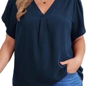 Navy V-Neck Blouse for Women